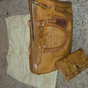 Alviero Martini Brown Map Print Tote With Wallet
